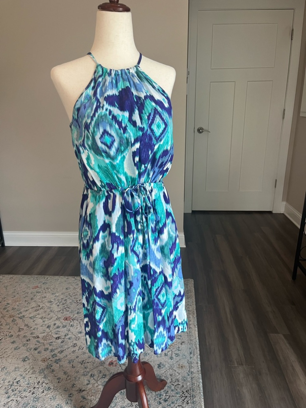 Athleta Summer Halter Midi Dress with Drawstring Waist, Pockets & Built-In Bra